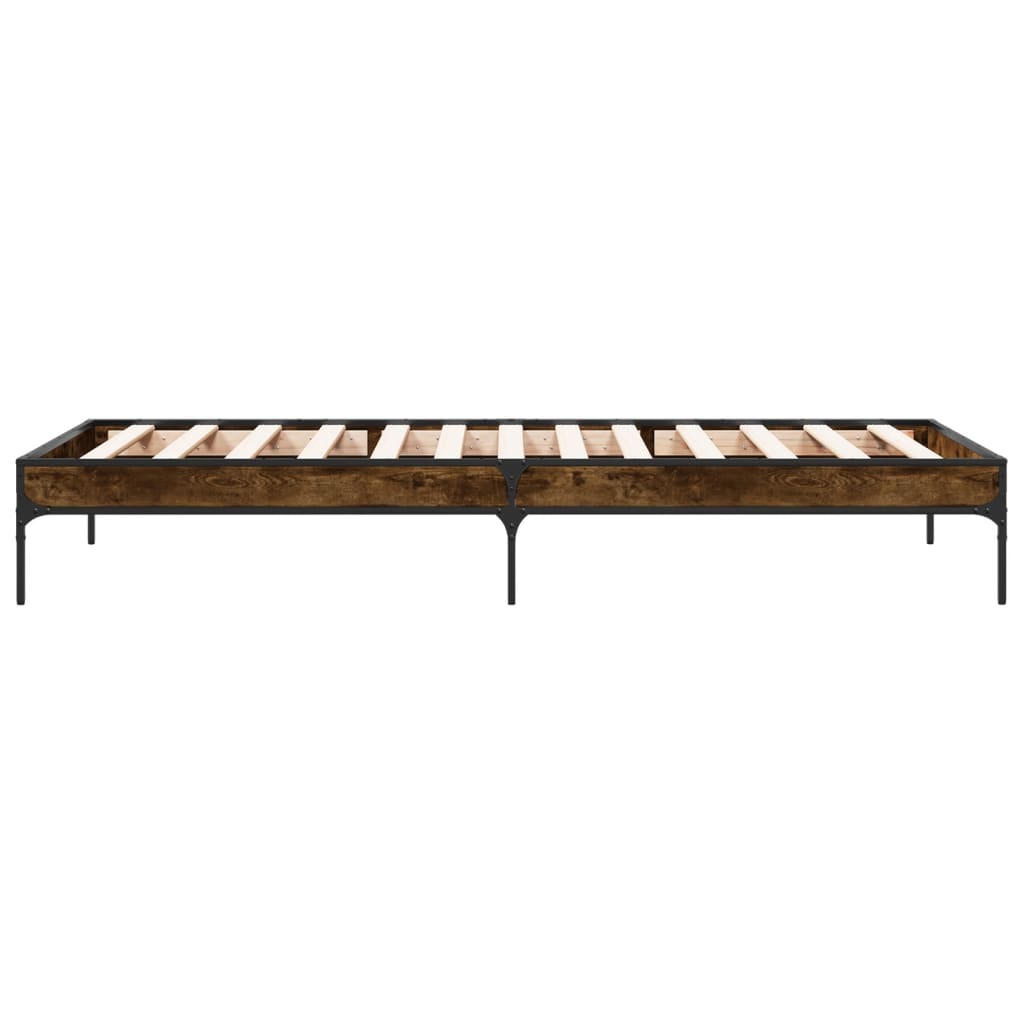 füstös tölgyszínű szerelt fa és fém ágykeret 90 x 200 cm