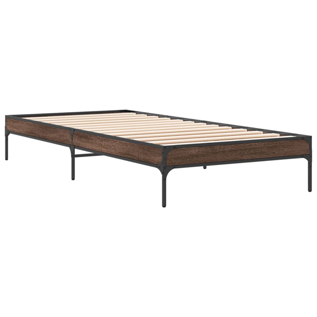 barna tölgyszínű szerelt fa és fém ágykeret 90 x 200 cm