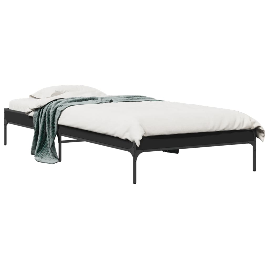 fekete szerelt fa és fém ágykeret 75 x 190 cm