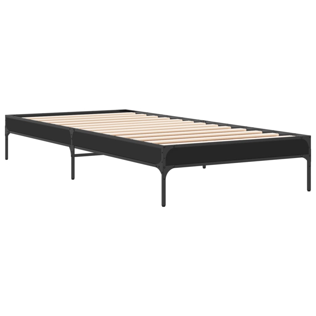 fekete szerelt fa és fém ágykeret 75 x 190 cm