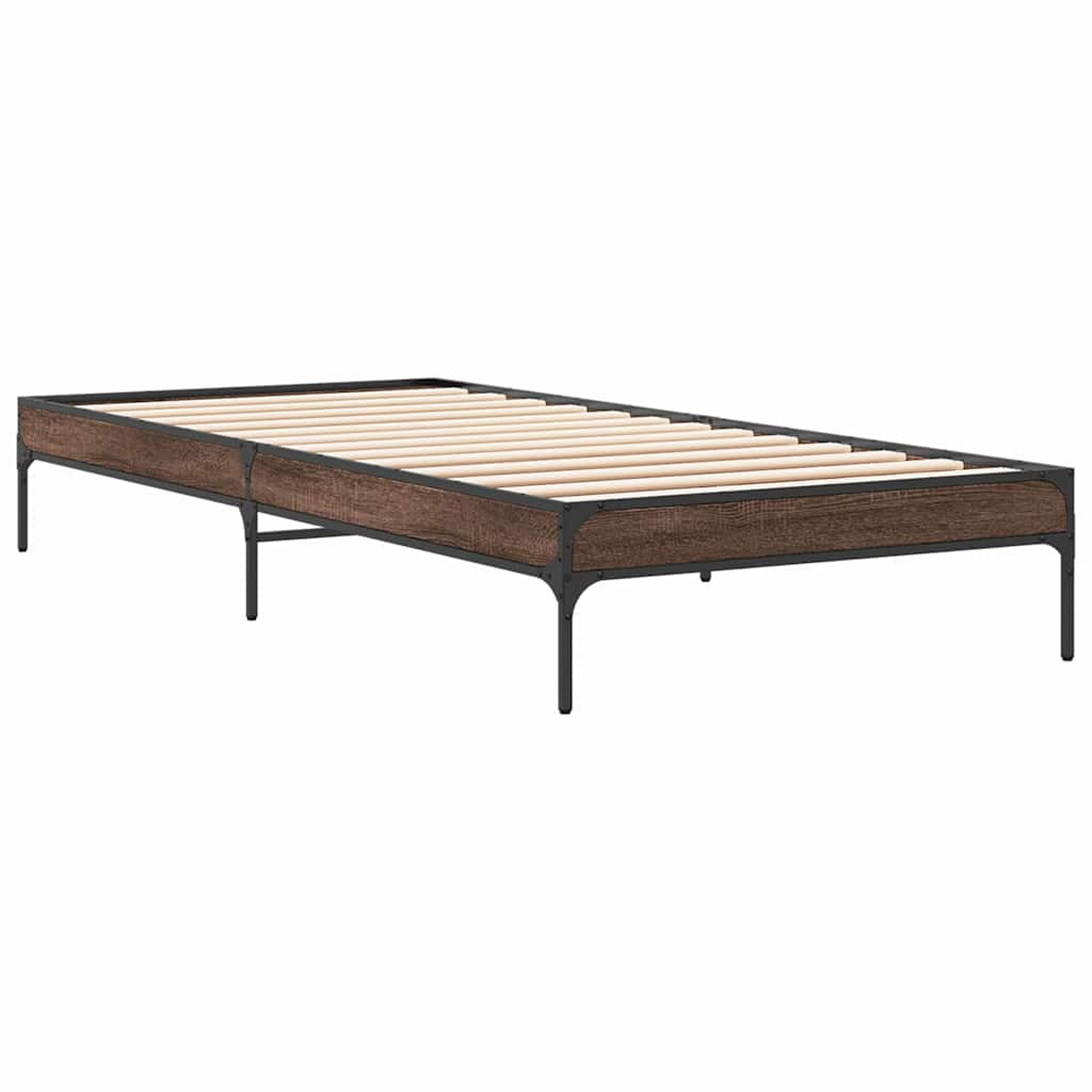 barna tölgyszínű szerelt fa és fém ágykeret 75 x 190 cm