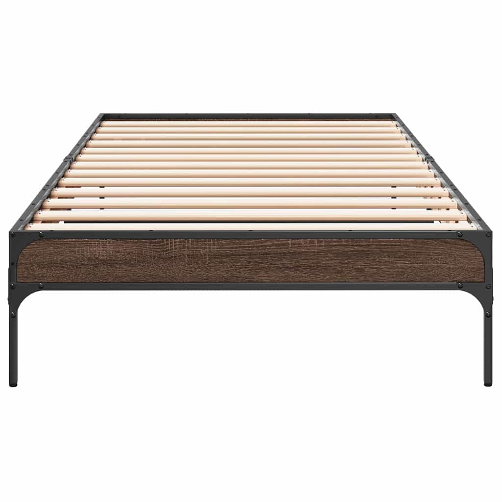 barna tölgyszínű szerelt fa és fém ágykeret 75 x 190 cm