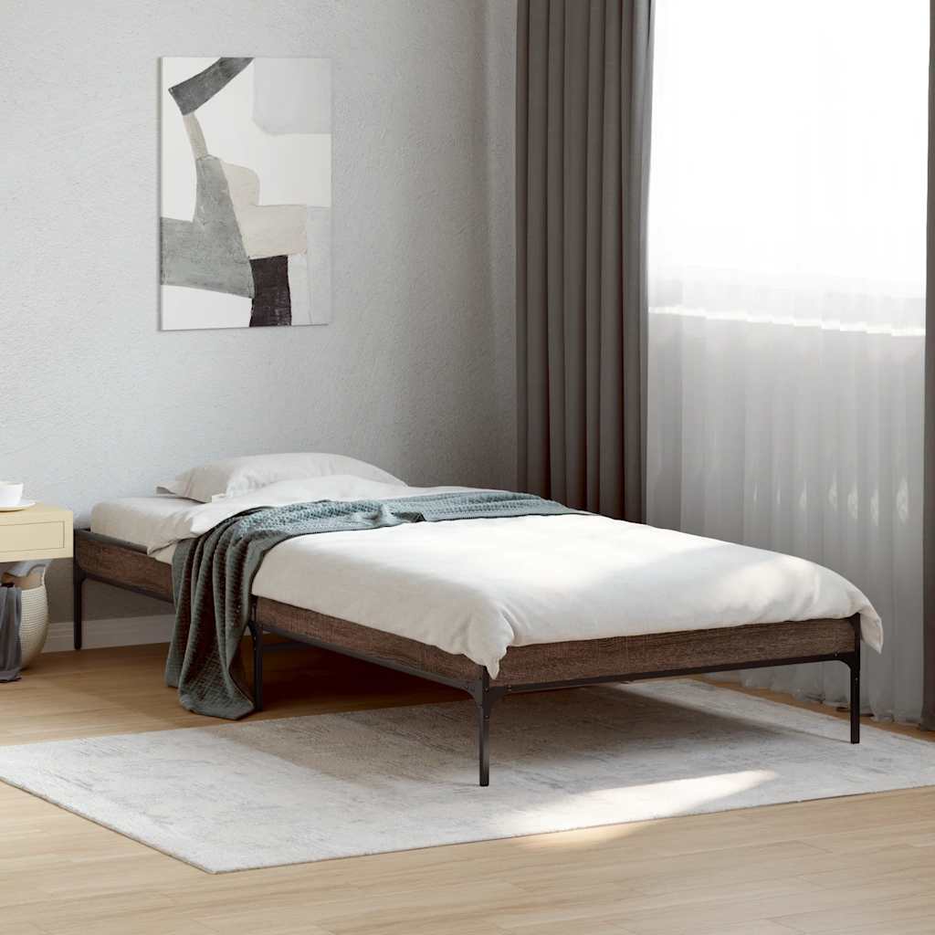 barna tölgyszínű szerelt fa és fém ágykeret 75 x 190 cm