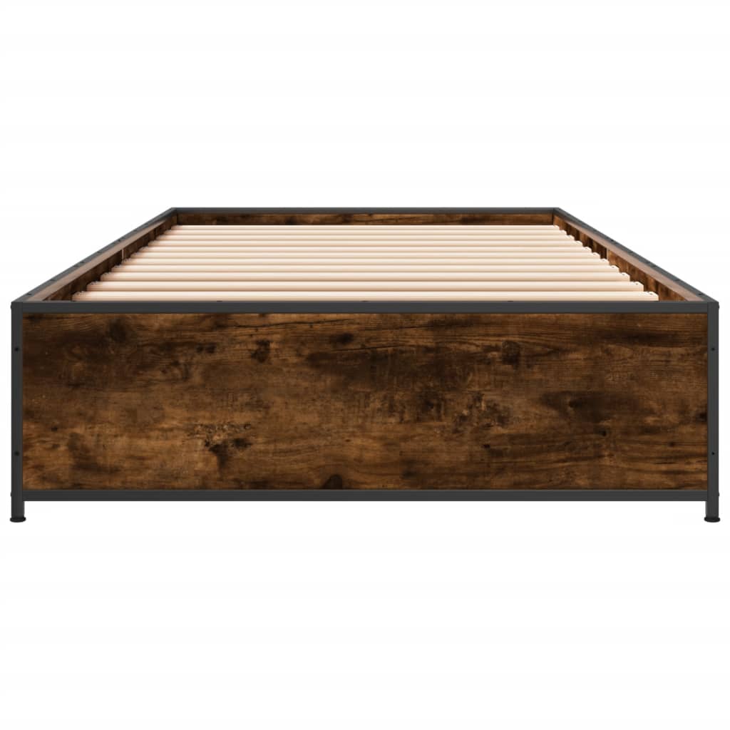 füstös tölgyszínű szerelt fa és fém ágykeret 100 x 200 cm