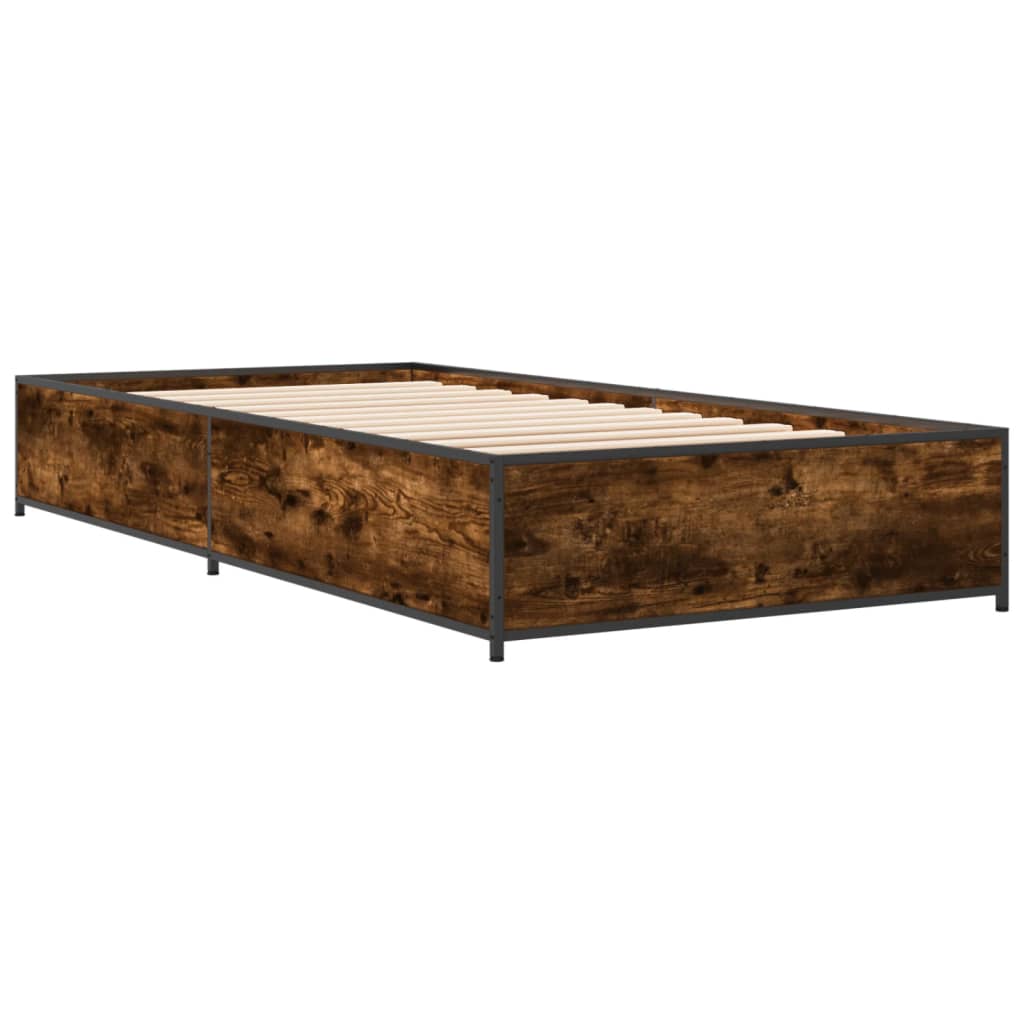 füstös tölgyszínű szerelt fa és fém ágykeret 100 x 200 cm