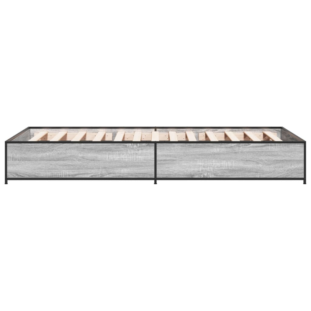 sonoma tölgyszínű szerelt fa és fém ágykeret 100 x 200 cm