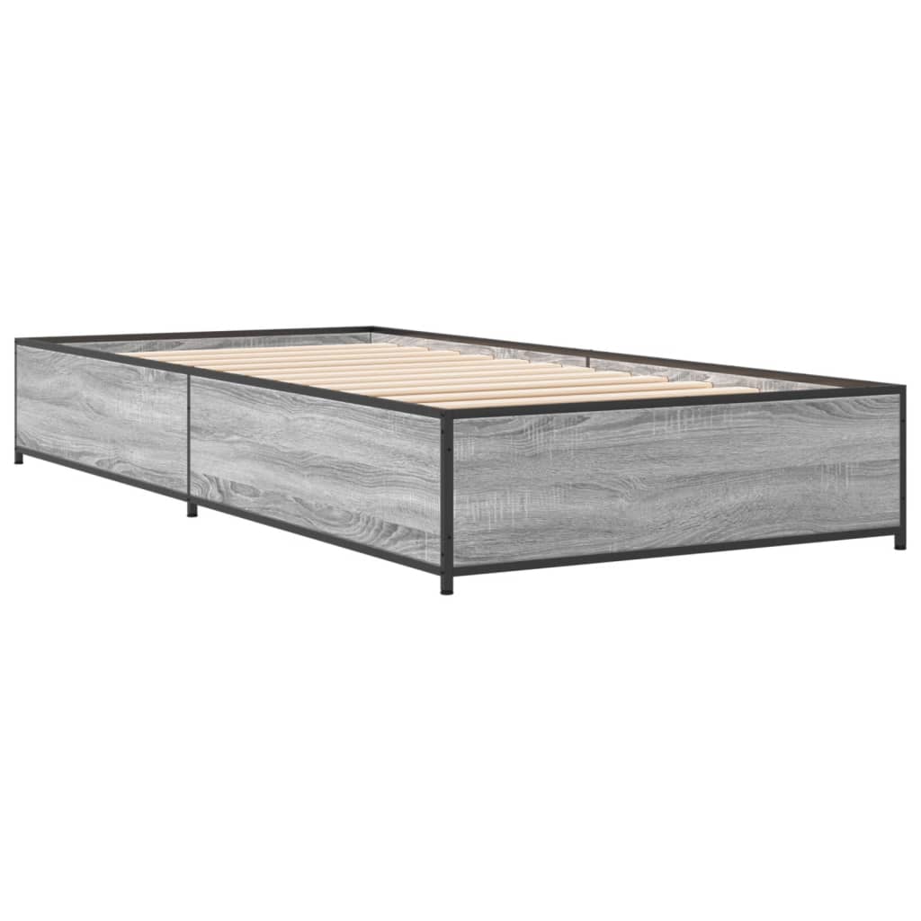sonoma tölgyszínű szerelt fa és fém ágykeret 100 x 200 cm