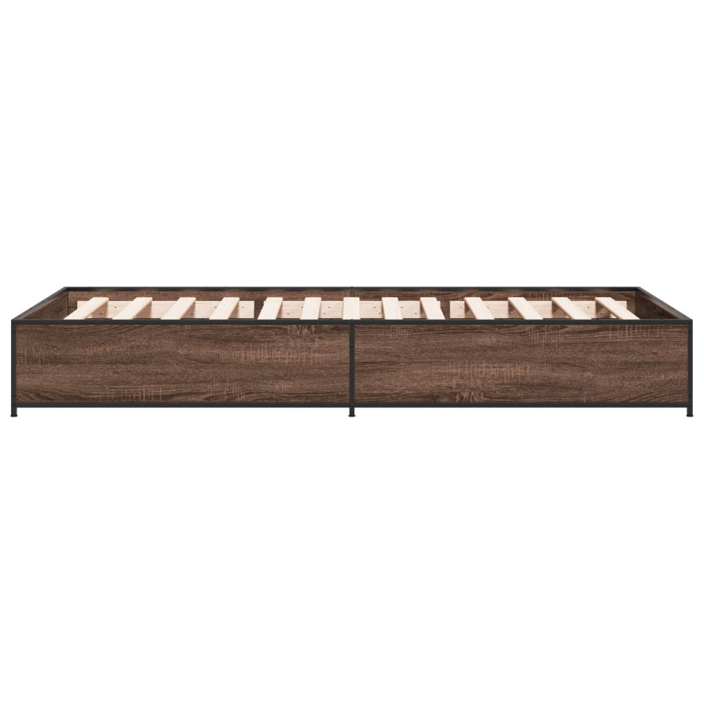 barna tölgyszínű szerelt fa és fém ágykeret 100 x 200 cm