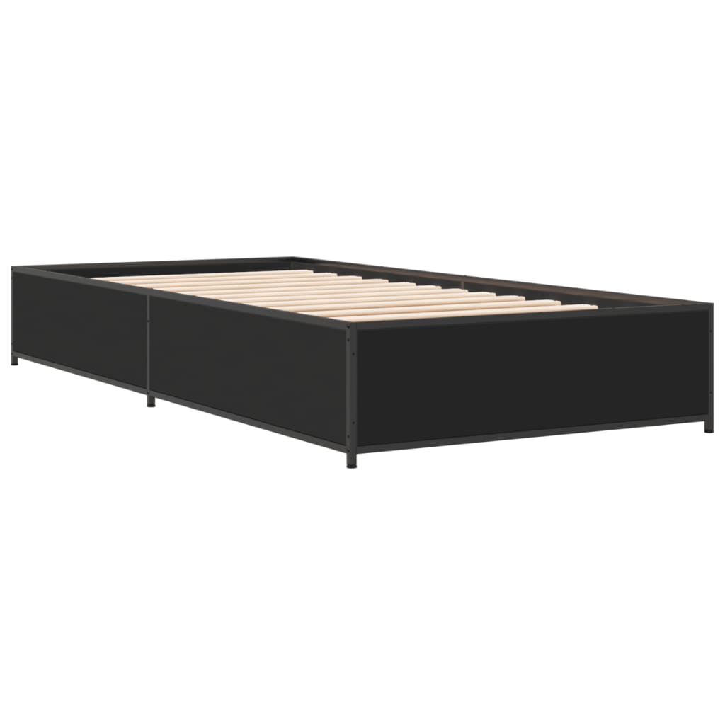 fekete szerelt fa és fém ágykeret 90 x 200 cm