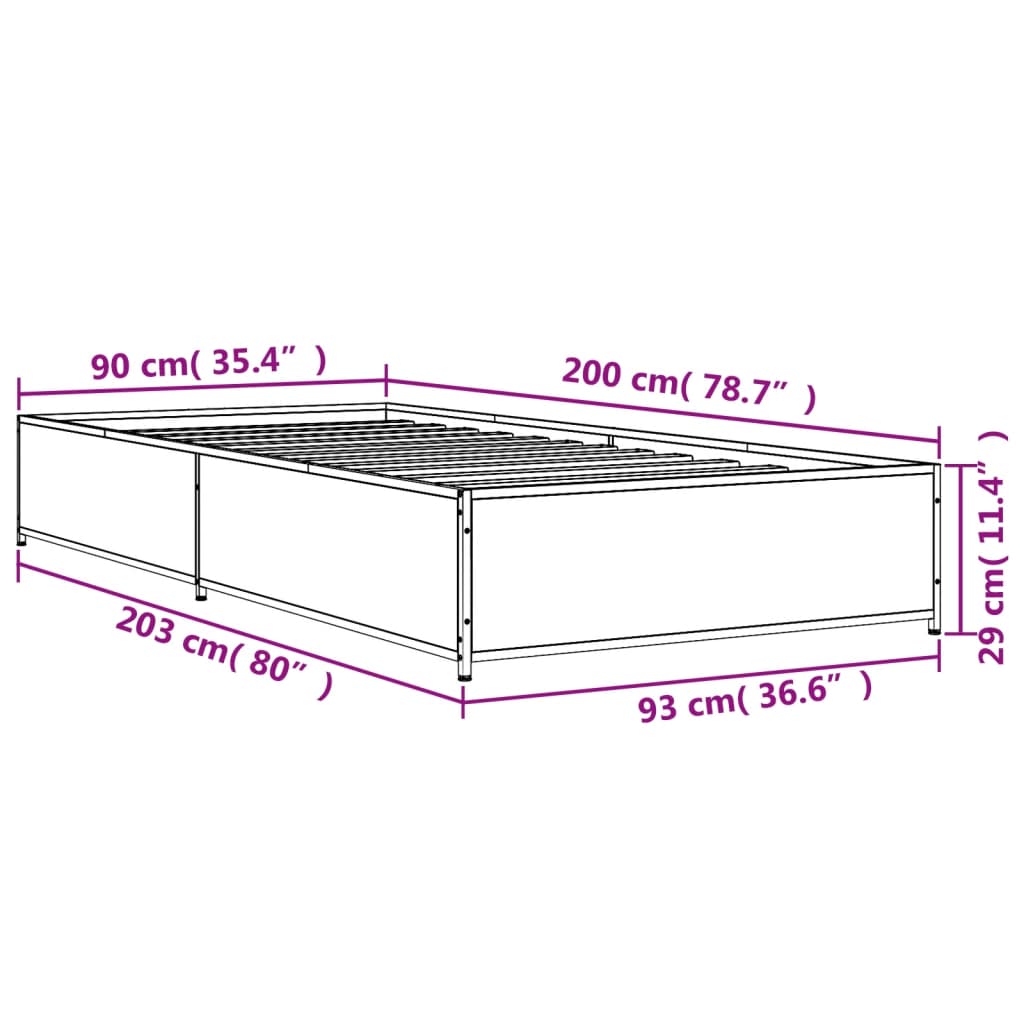 fekete szerelt fa és fém ágykeret 90 x 200 cm