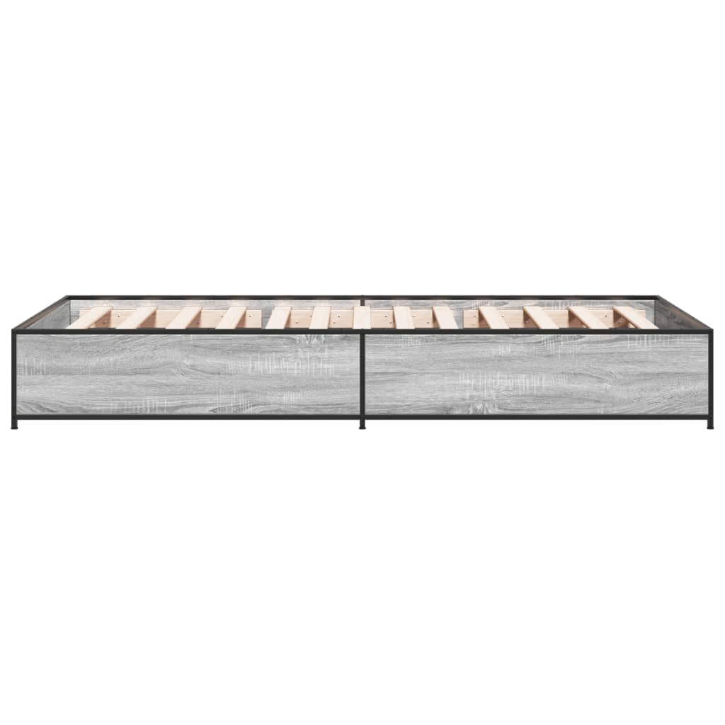 sonoma tölgyszínű szerelt fa és fém ágykeret 90 x 200 cm