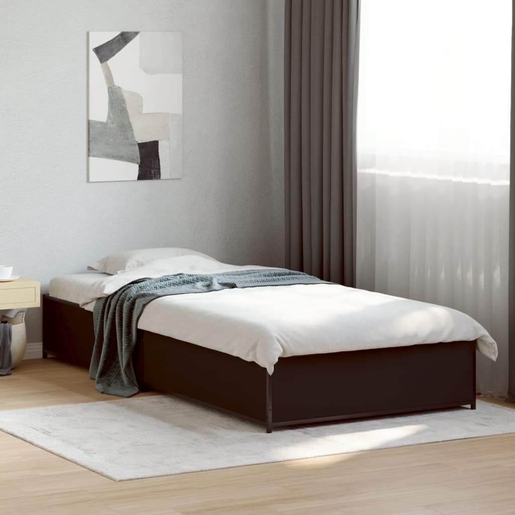 fekete szerelt fa és fém ágykeret 75 x 190 cm