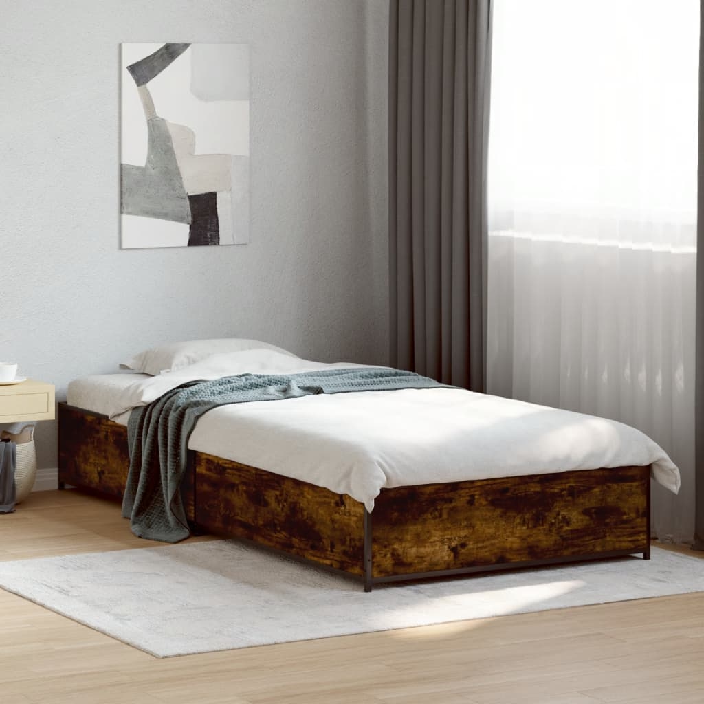 füstös tölgyszínű szerelt fa és fém ágykeret 75 x 190 cm