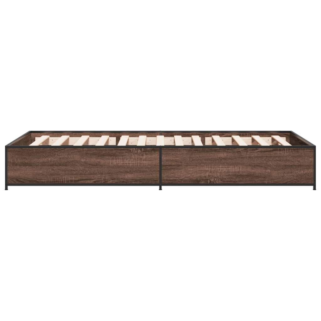 barna tölgyszínű szerelt fa és fém ágykeret 75 x 190 cm