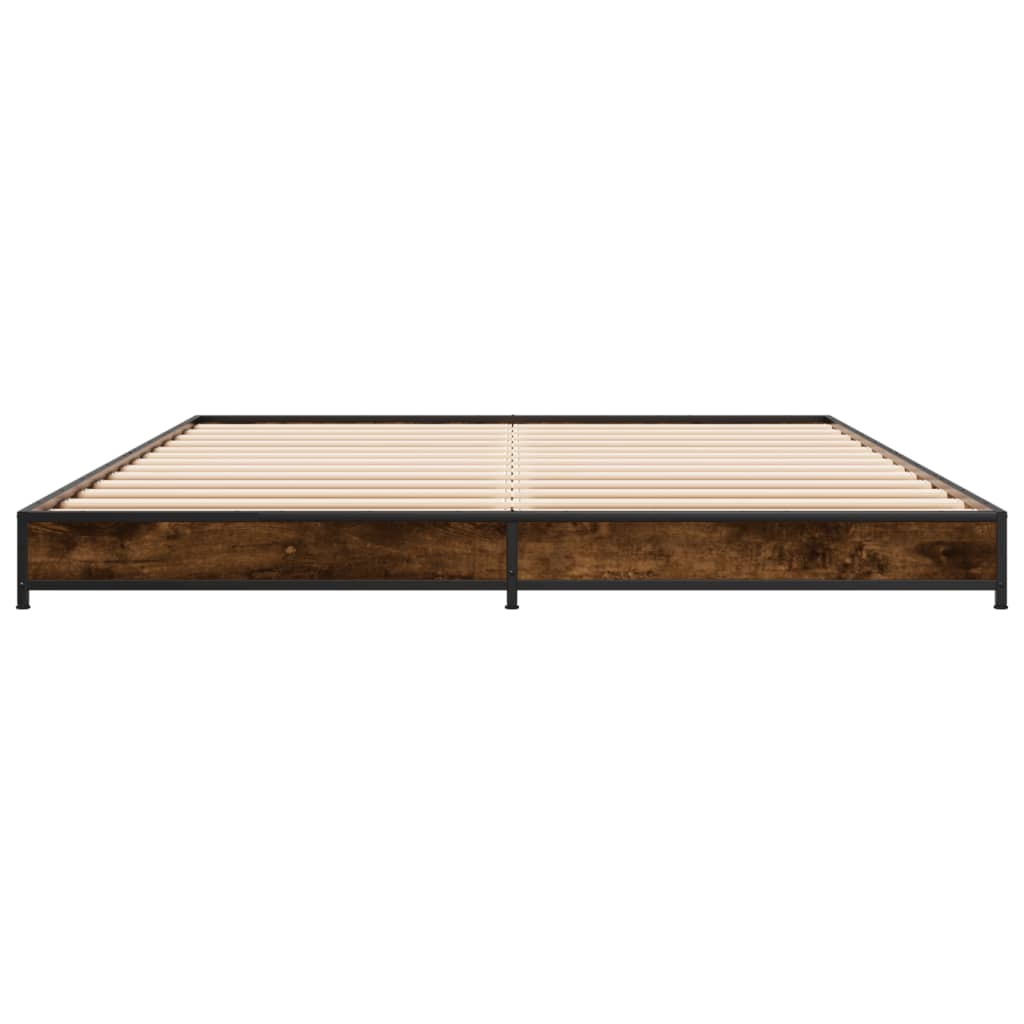 füstös tölgyszínű szerelt fa és fém ágykeret 120 x 200 cm