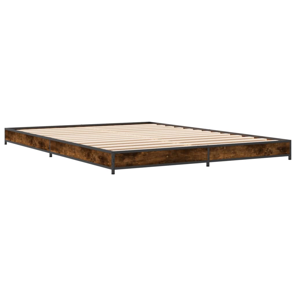 füstös tölgyszínű szerelt fa és fém ágykeret 120 x 200 cm