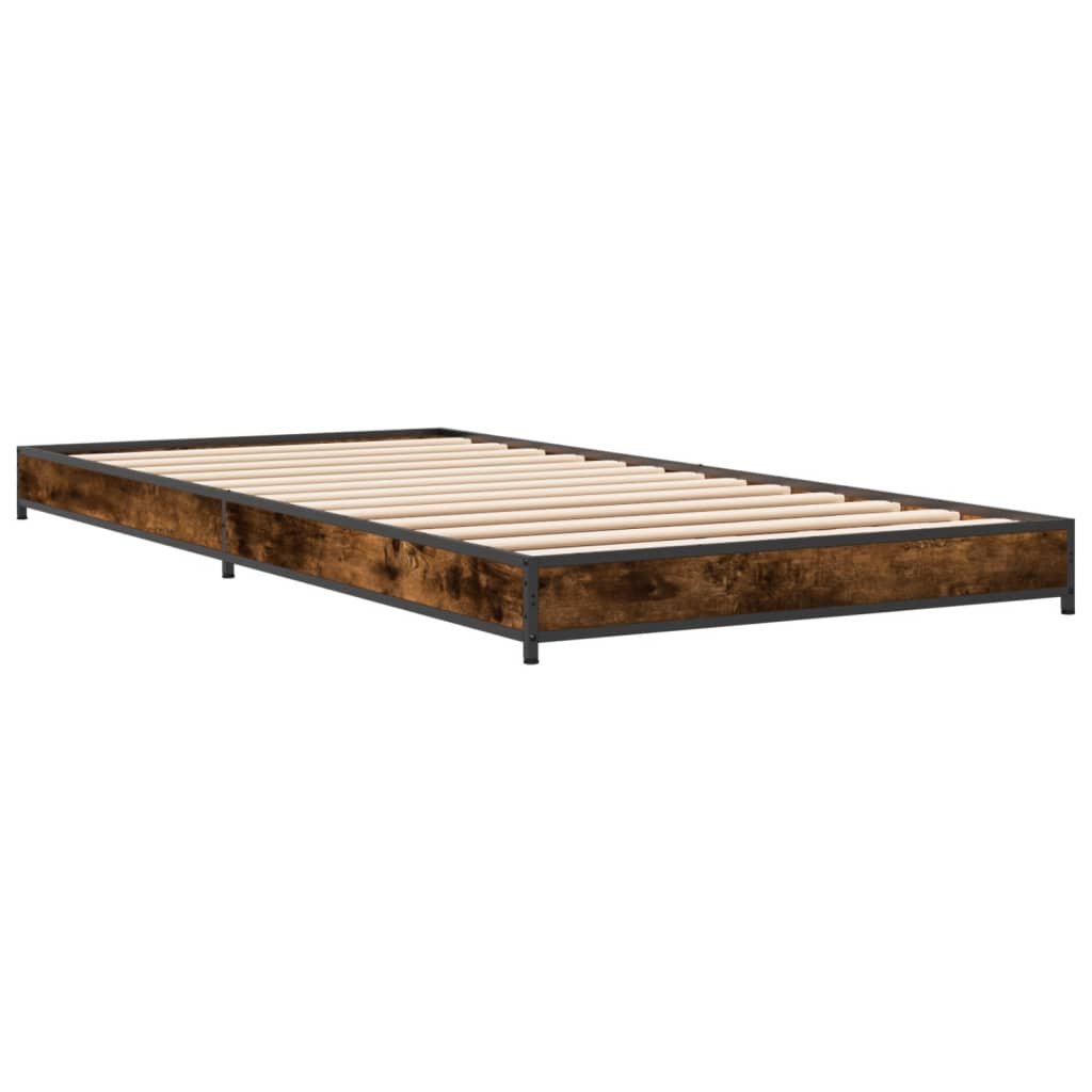 füstös tölgyszínű szerelt fa és fém ágykeret 100 x 200 cm