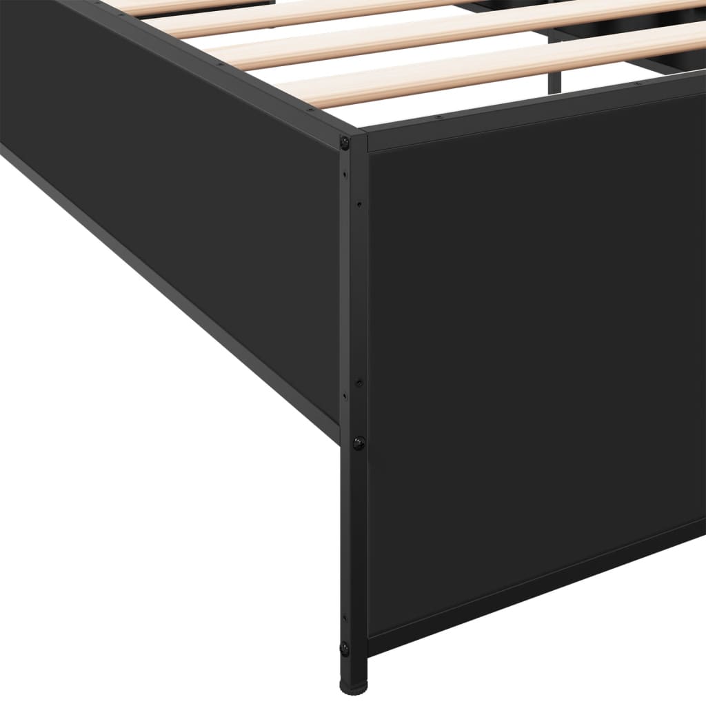fekete szerelt fa és fém ágykeret 100 x 200 cm