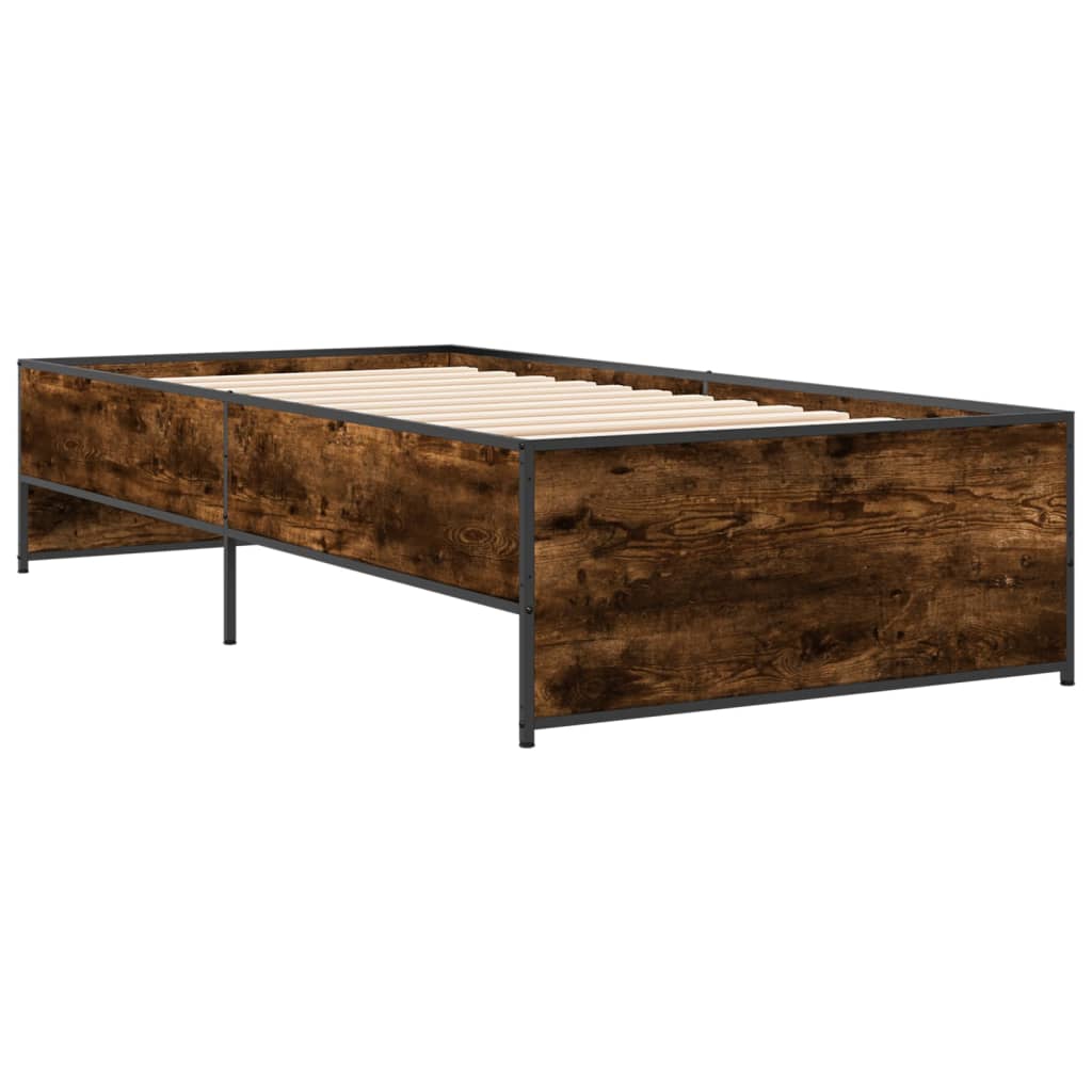 füstös tölgyszínű szerelt fa és fém ágykeret 100 x 200 cm