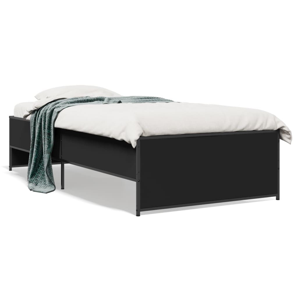 fekete szerelt fa és fém ágykeret 90 x 200 cm