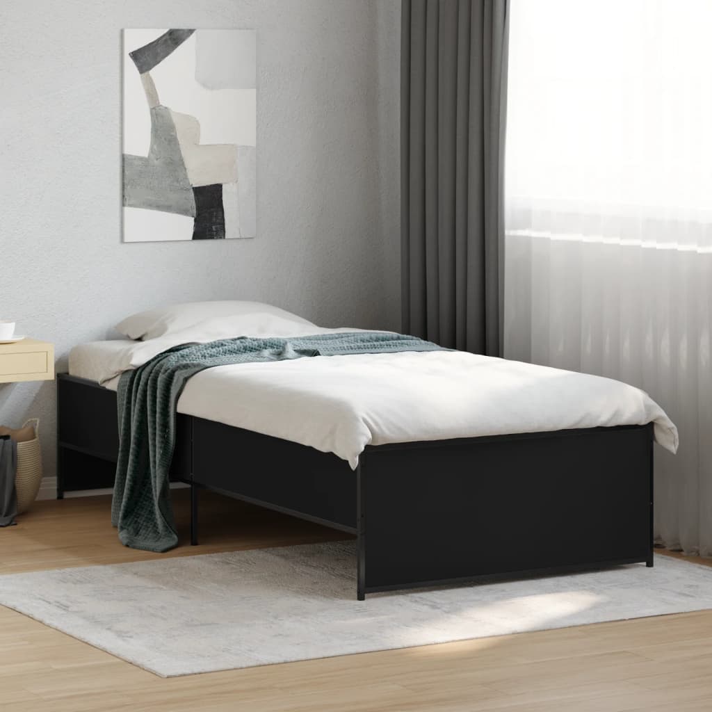 fekete szerelt fa és fém ágykeret 90 x 200 cm