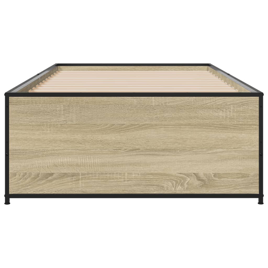 sonoma tölgyszínű szerelt fa és fém ágykeret 90 x 200 cm