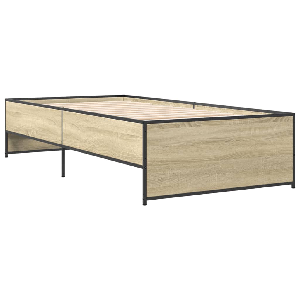 sonoma tölgyszínű szerelt fa és fém ágykeret 90 x 200 cm