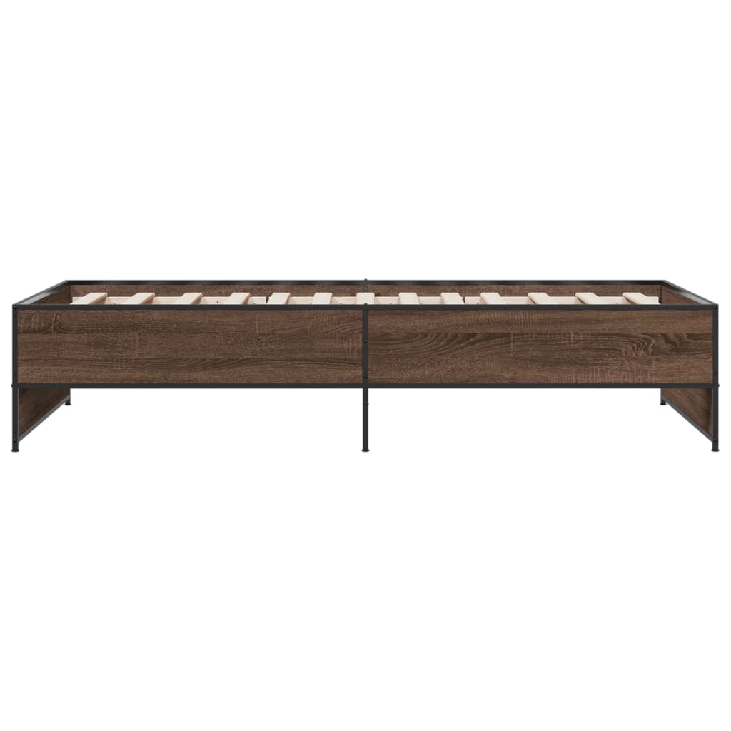 barna tölgyszínű szerelt fa és fém ágykeret 90 x 200 cm