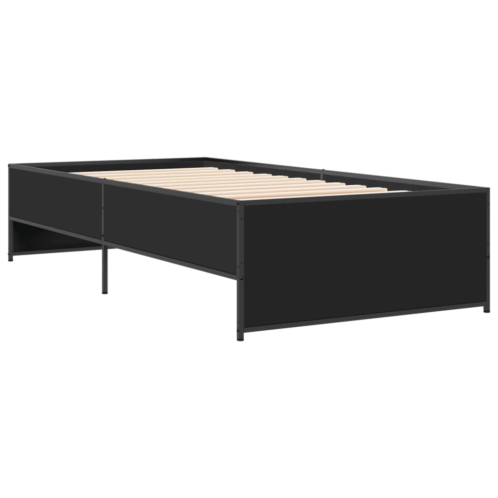 fekete szerelt fa és fém ágykeret 90 x 190 cm