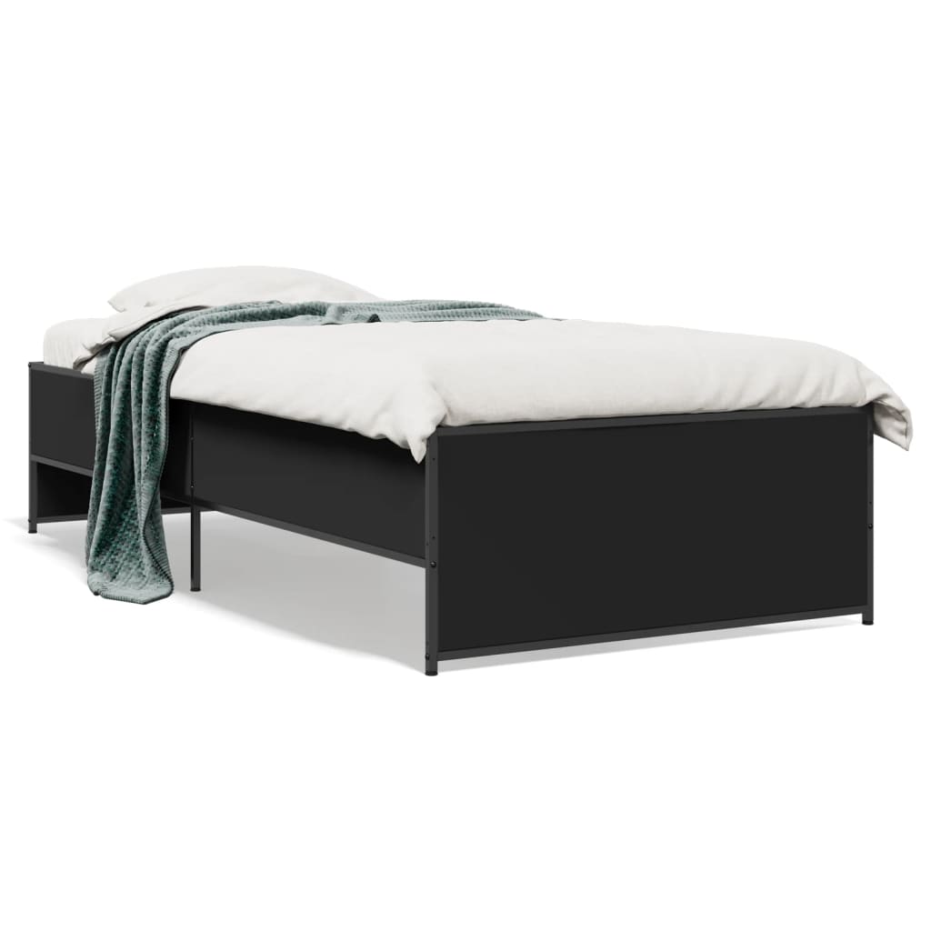 fekete szerelt fa és fém ágykeret 75 x 190 cm