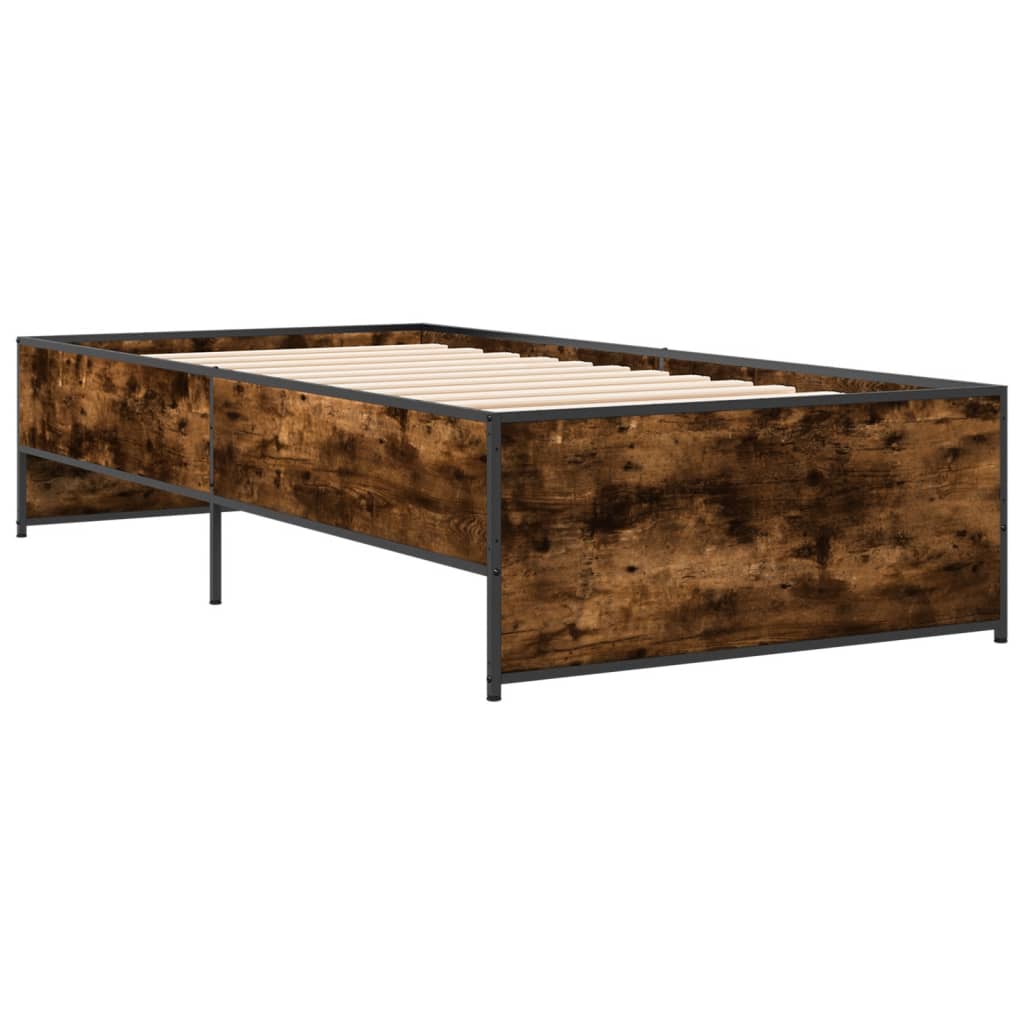 füstös tölgyszínű szerelt fa és fém ágykeret 75 x 190 cm