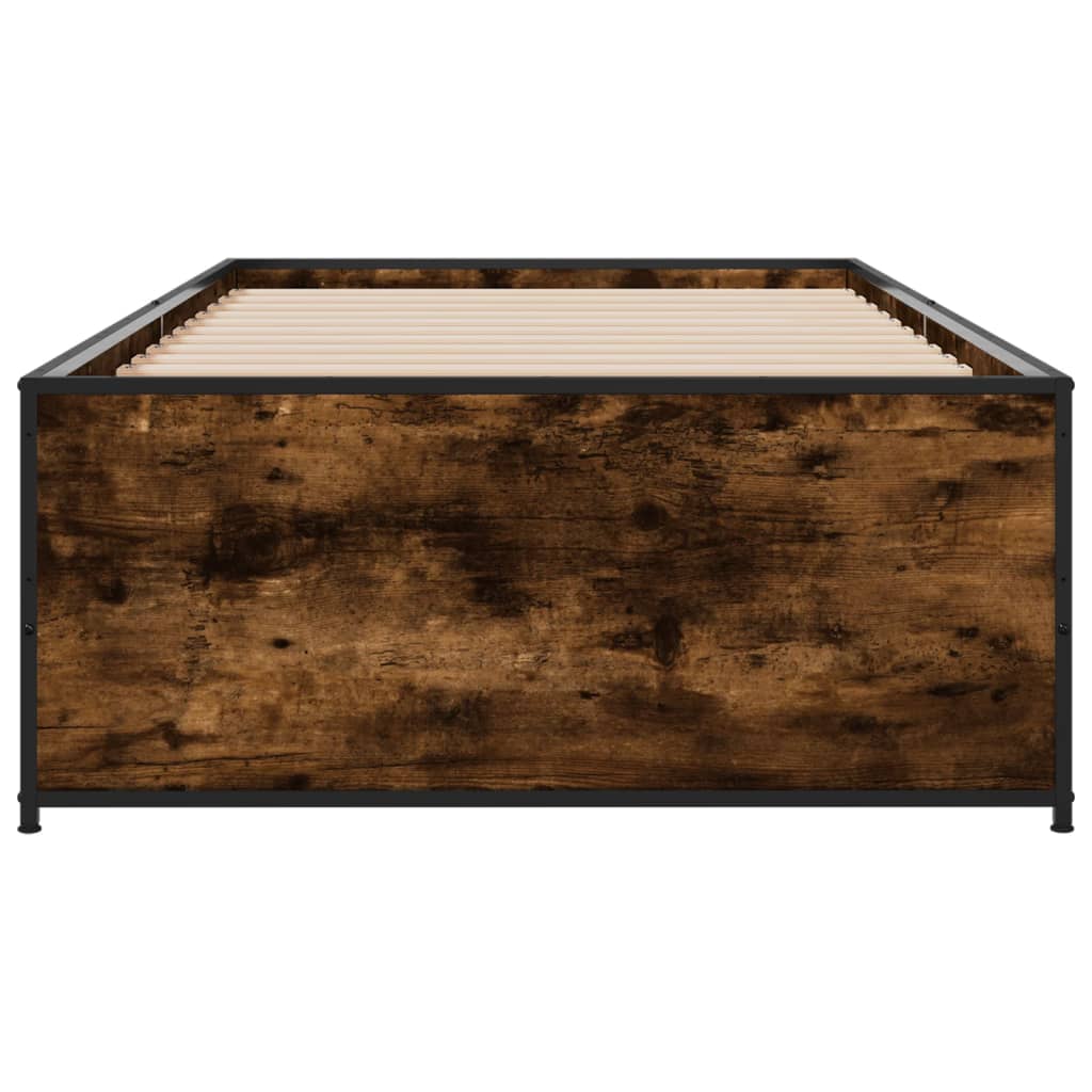 füstös tölgyszínű szerelt fa és fém ágykeret 75 x 190 cm