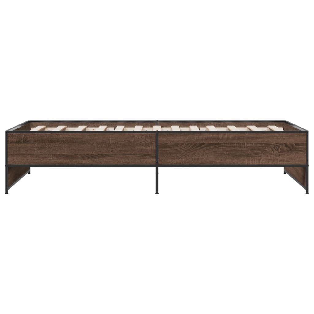 barna tölgyszínű szerelt fa és fém ágykeret 75 x 190 cm