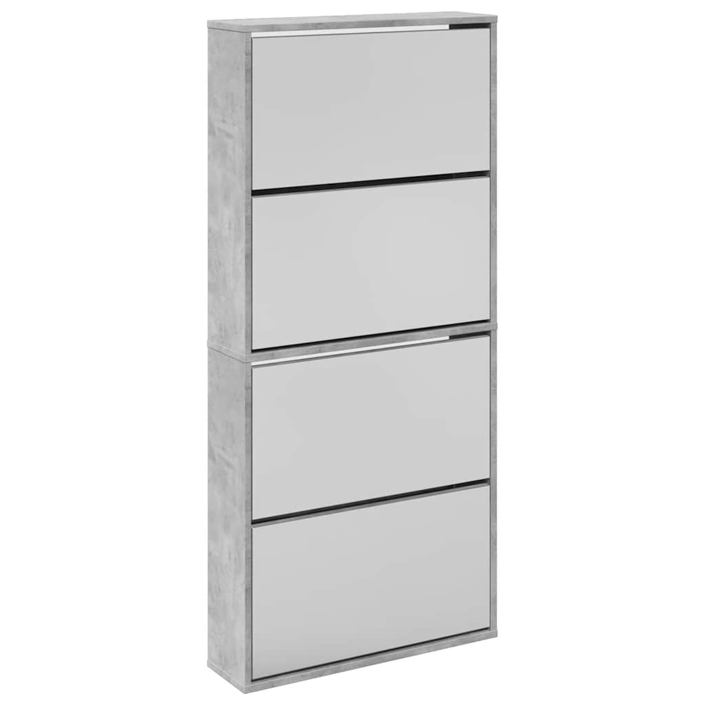 betonszürke 4 szintes cipőszekrény tükörrel 63 x 17 x 134 cm