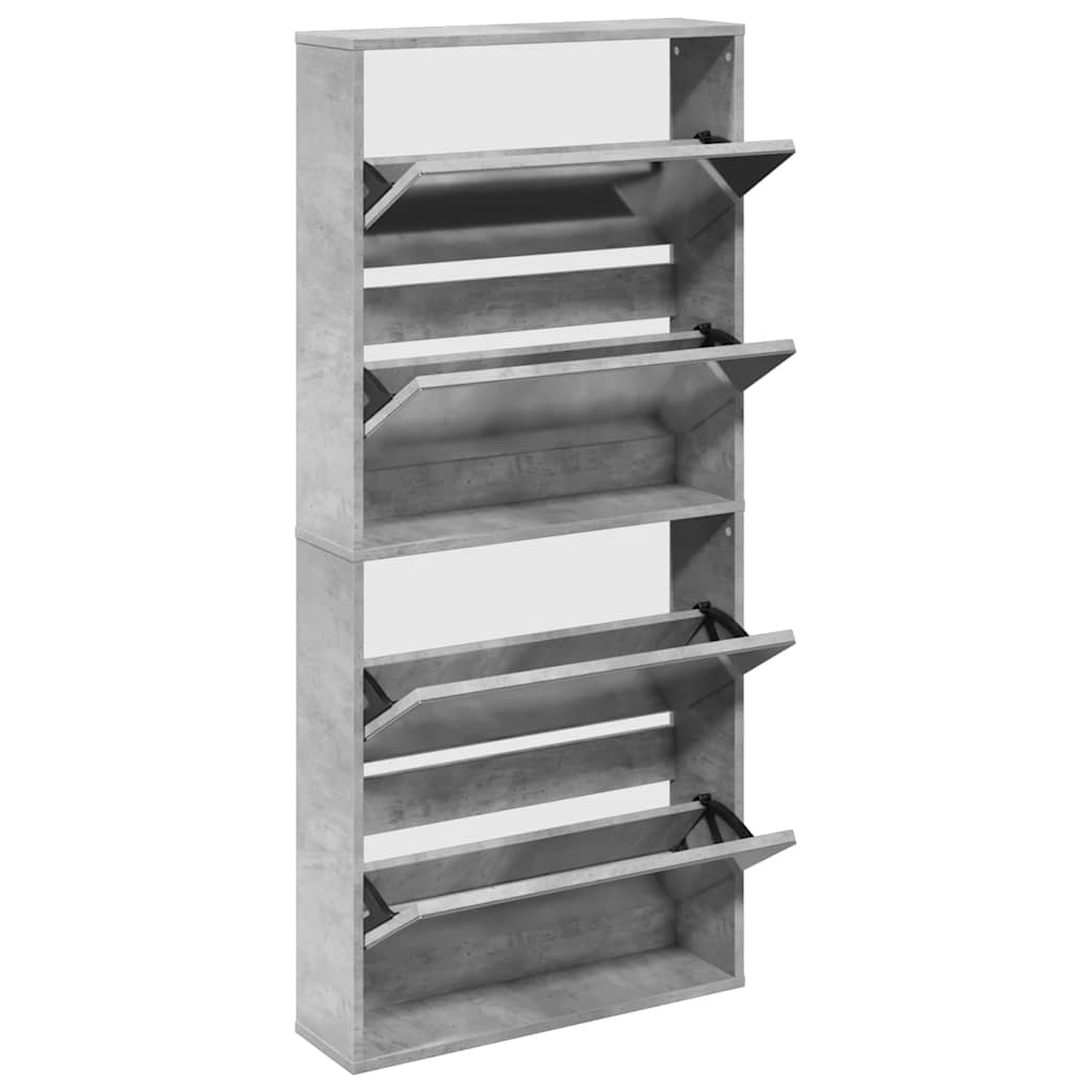 betonszürke 4 szintes cipőszekrény tükörrel 63 x 17 x 134 cm