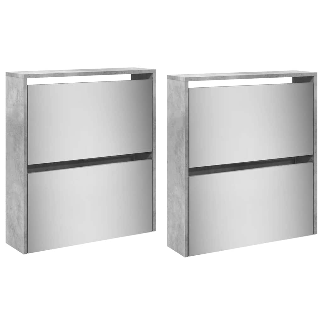 betonszürke 4 szintes cipőszekrény tükörrel 63 x 17 x 134 cm