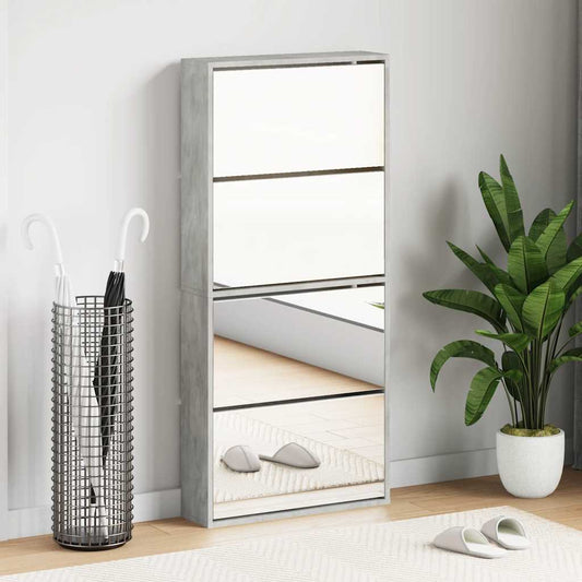 betonszürke 4 szintes cipőszekrény tükörrel 63 x 17 x 134 cm