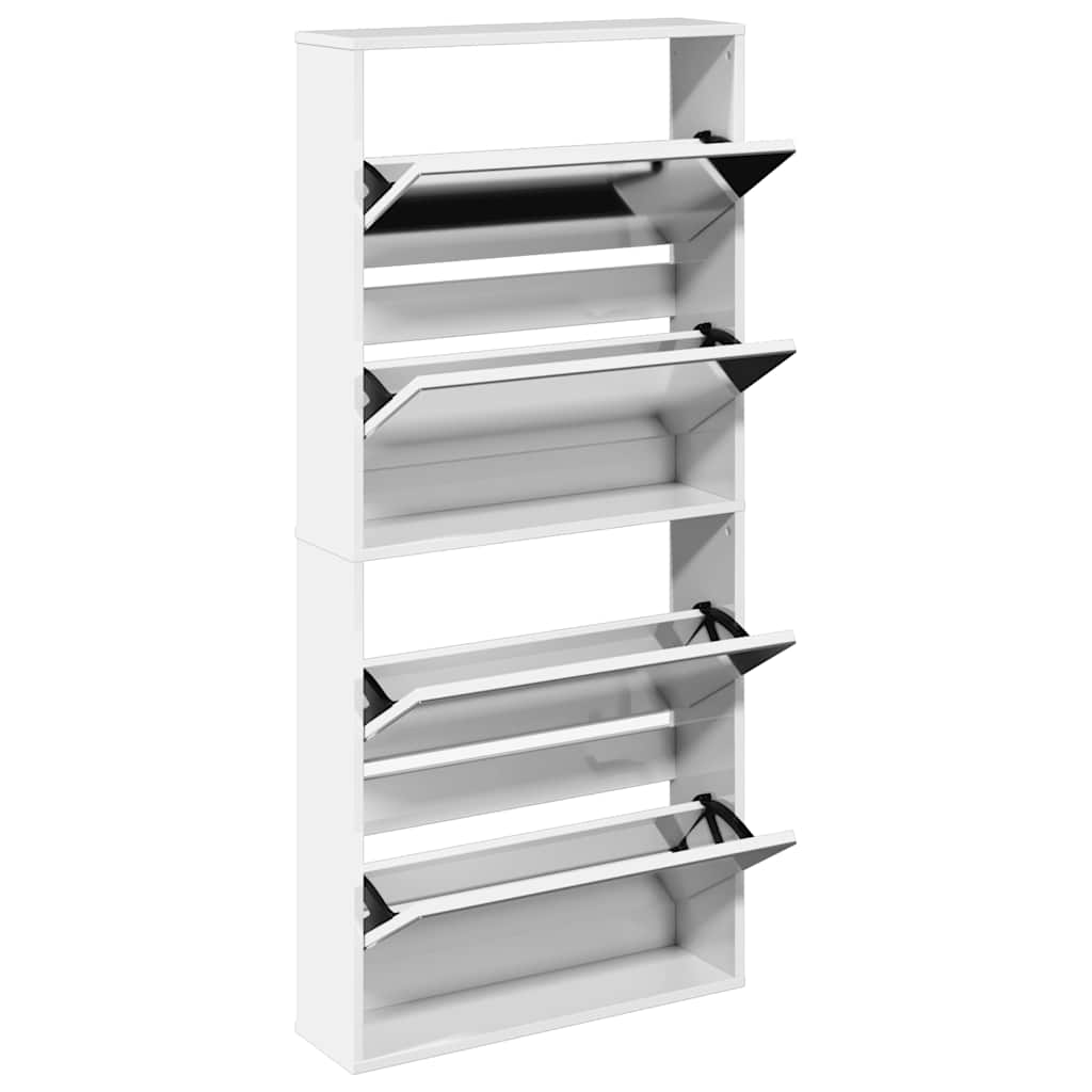4 szintes magasfényű fehér cipőszekrény tükörrel 63x17x134 cm