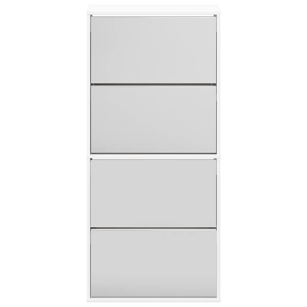 4 szintes magasfényű fehér cipőszekrény tükörrel 63x17x134 cm
