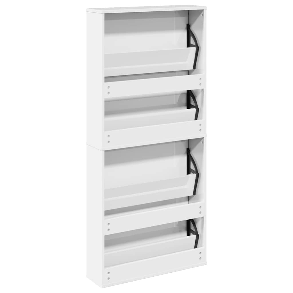 4 szintes magasfényű fehér cipőszekrény tükörrel 63x17x134 cm