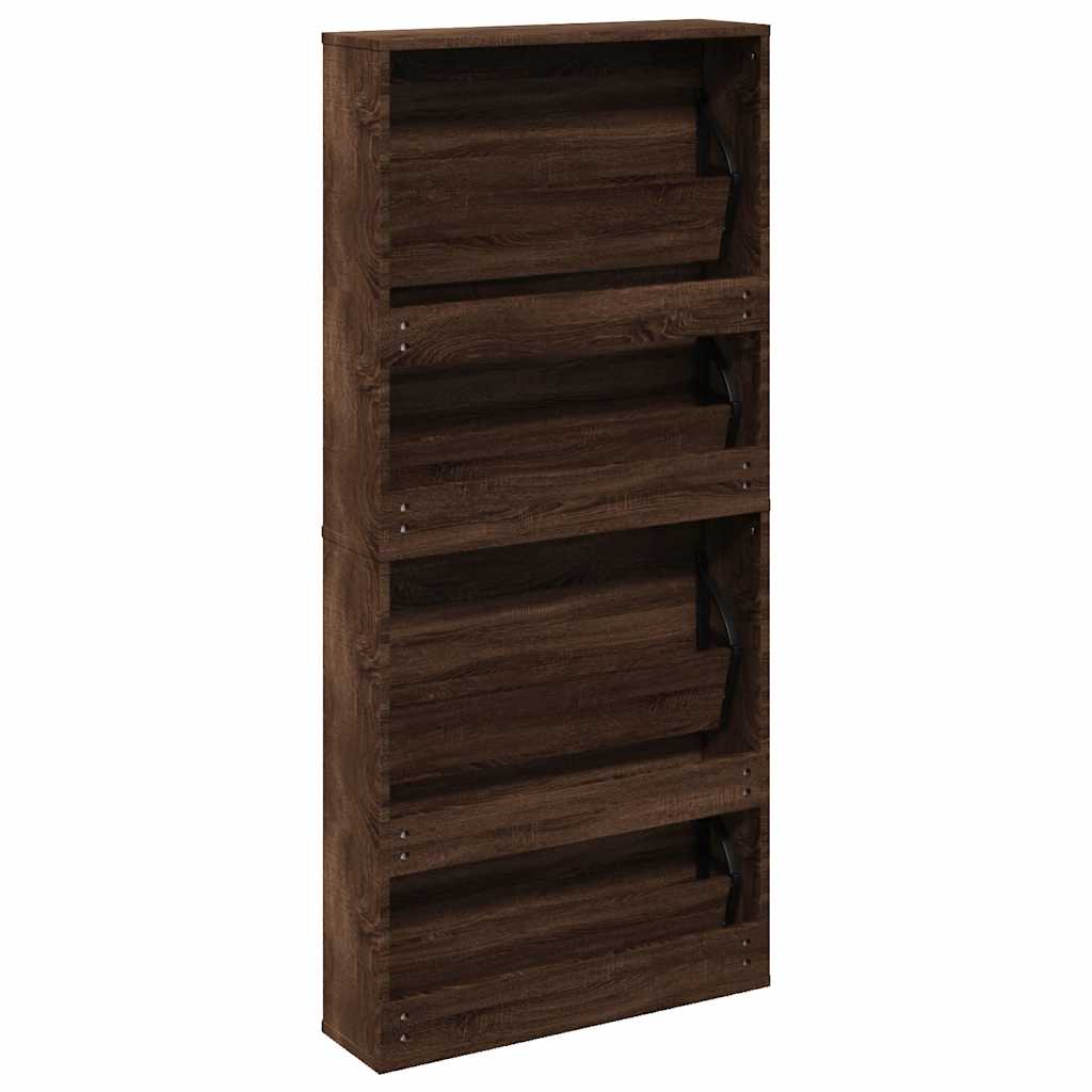 4 szintes barna tölgyszínű cipőszekrény tükörrel 63x17x134 cm