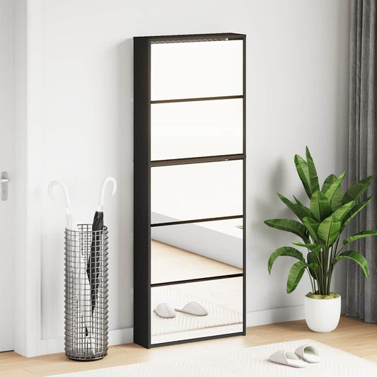 fekete 5 szintes cipőszekrény tükörrel 63 x 17 x 169,5 cm