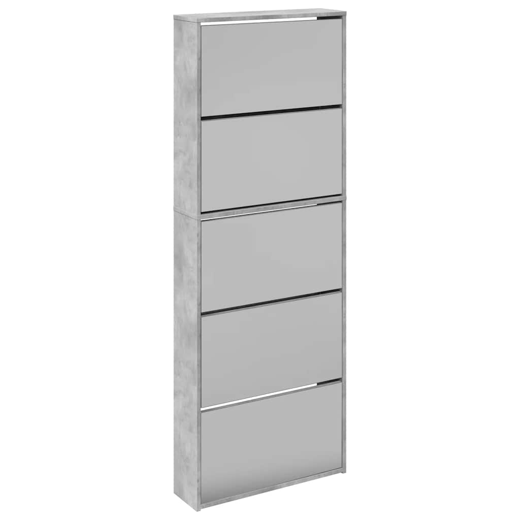 betonszürke 5 szintes cipőszekrény tükörrel 63 x 17 x 169,5 cm