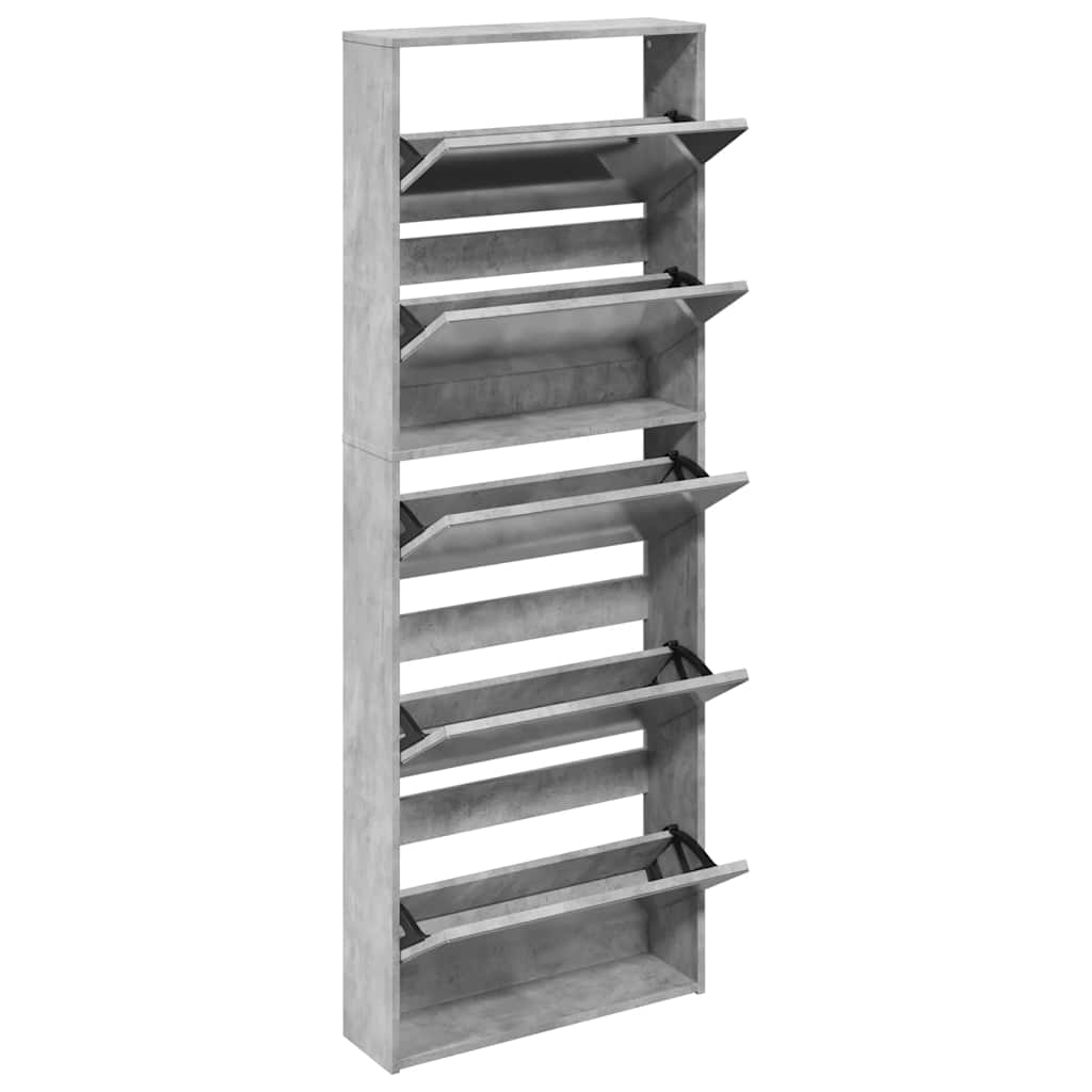 betonszürke 5 szintes cipőszekrény tükörrel 63 x 17 x 169,5 cm