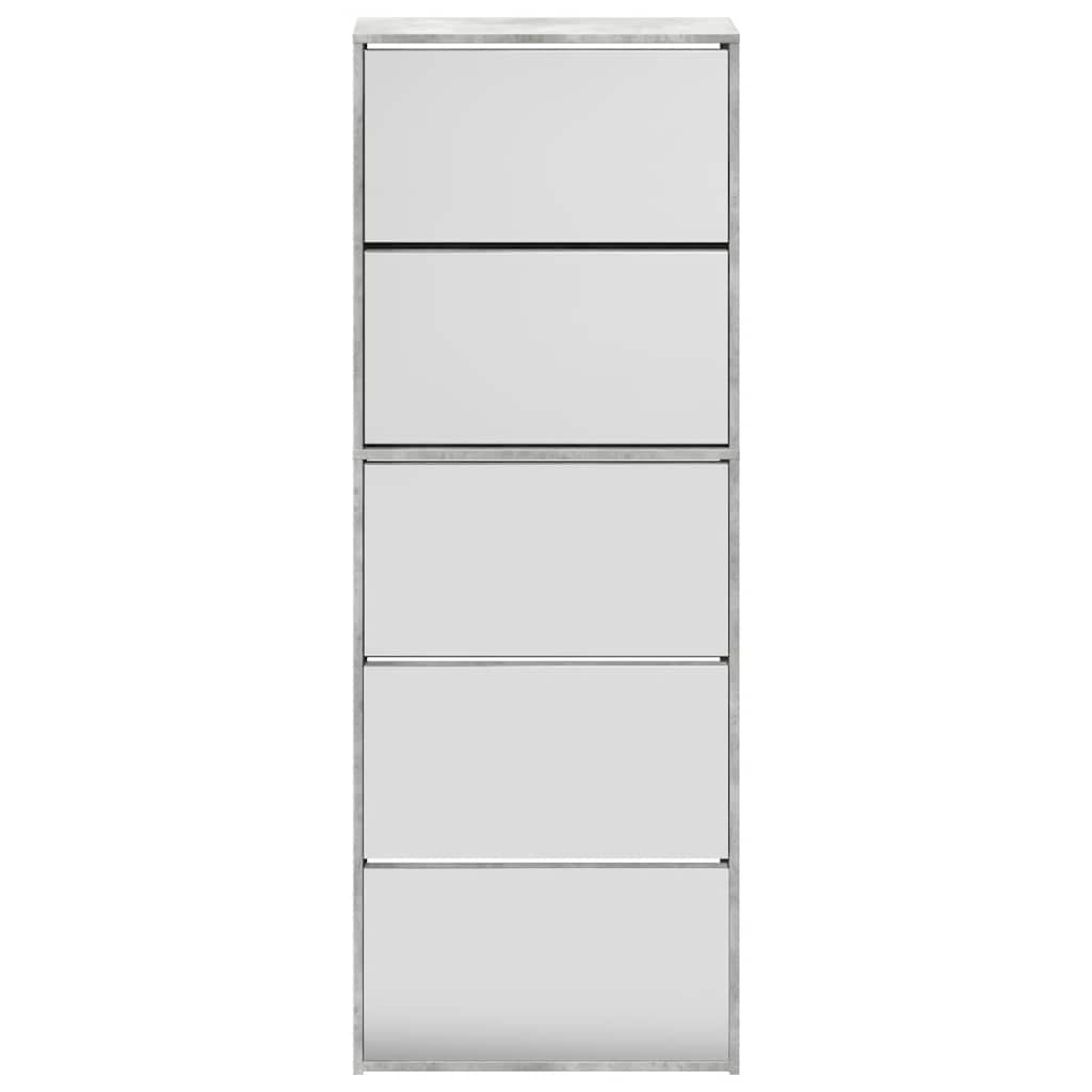 betonszürke 5 szintes cipőszekrény tükörrel 63 x 17 x 169,5 cm
