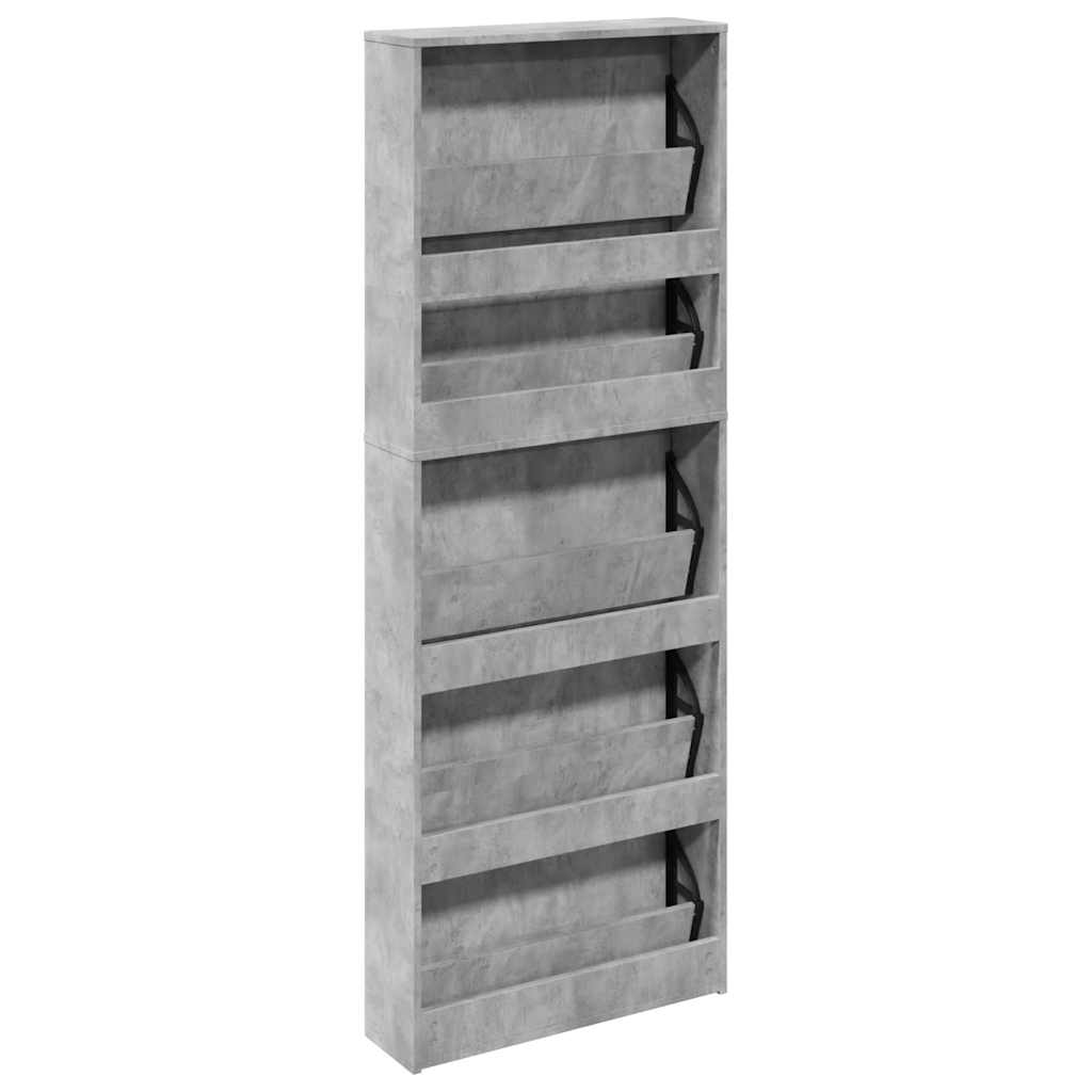 betonszürke 5 szintes cipőszekrény tükörrel 63 x 17 x 169,5 cm