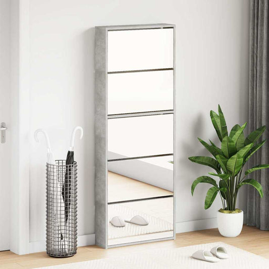 betonszürke 5 szintes cipőszekrény tükörrel 63 x 17 x 169,5 cm