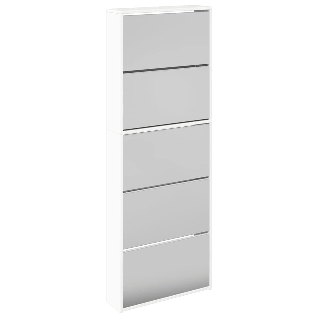 5 szintes magasfényű fehér cipőszekrény tükörrel 63x17x169,5 cm