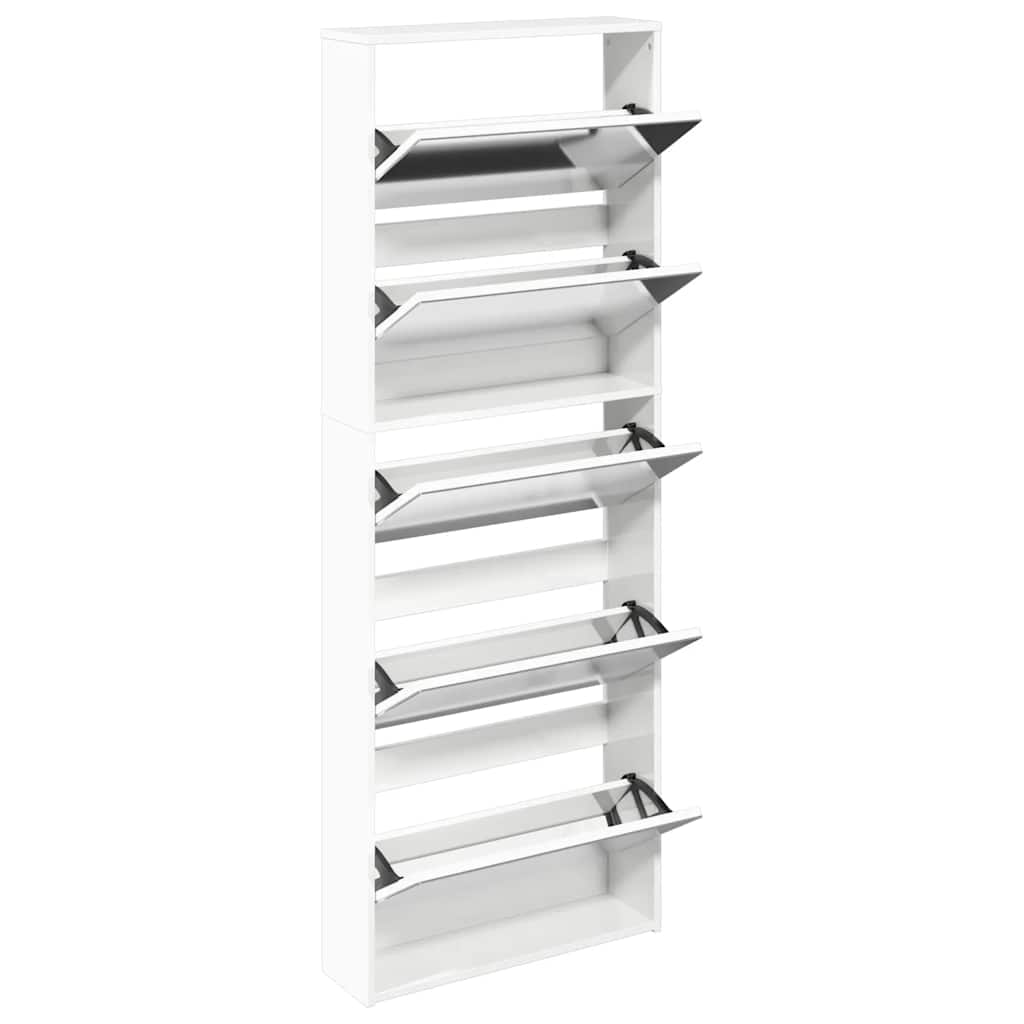 5 szintes magasfényű fehér cipőszekrény tükörrel 63x17x169,5 cm