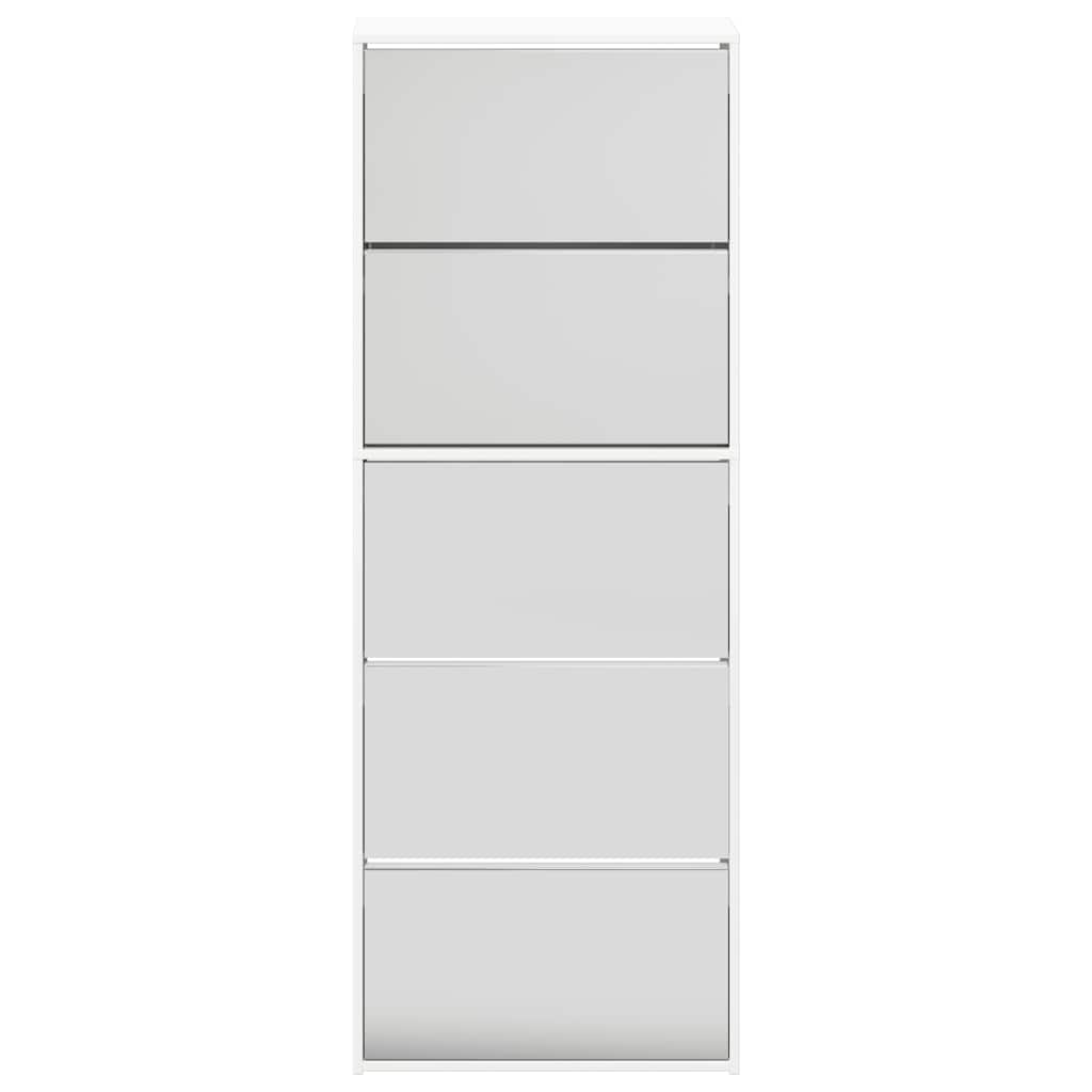 5 szintes magasfényű fehér cipőszekrény tükörrel 63x17x169,5 cm
